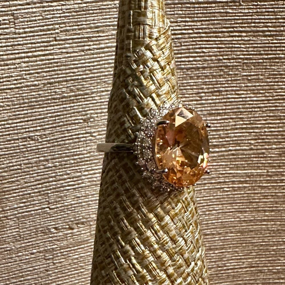 💗💗NEW💗💗WOW!BEAUTY 11CT ROUND MORGANITE RING W CZ DIAMONDS CIRCLING OUTSIDE - Picture 11 of 11